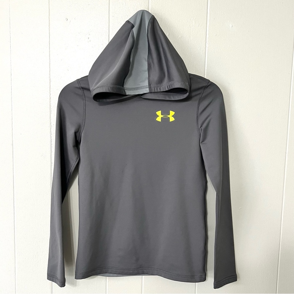Under Armour Long Sleeve Shirt with hood Coldgear Gray Boys Youth Large L